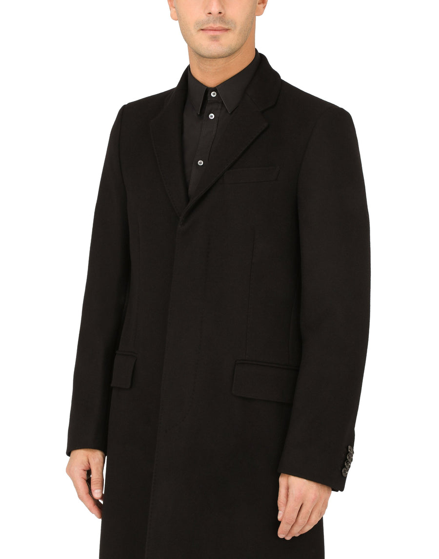 Dolce & Gabbana Coat With Lapels In Nylon And Solid-Coloured Wool