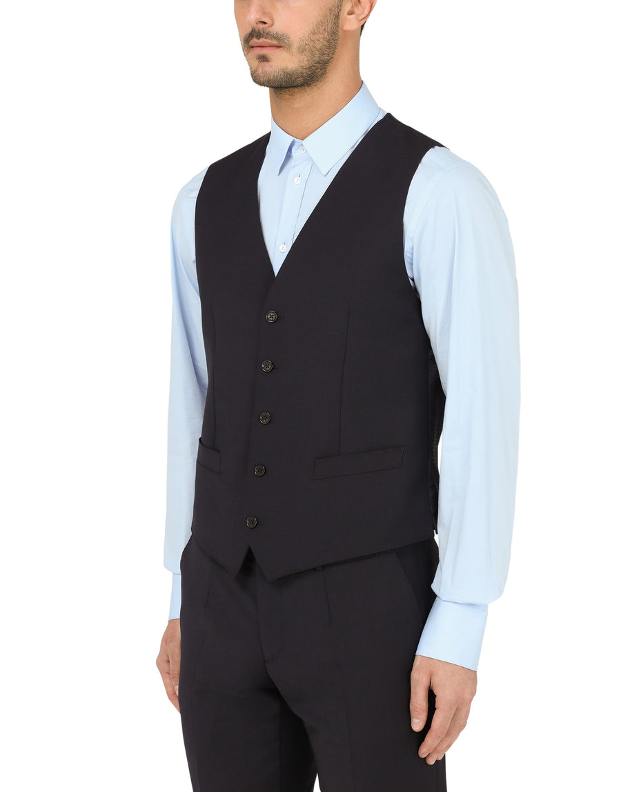 Solid-coloured suit in wool blend with vest