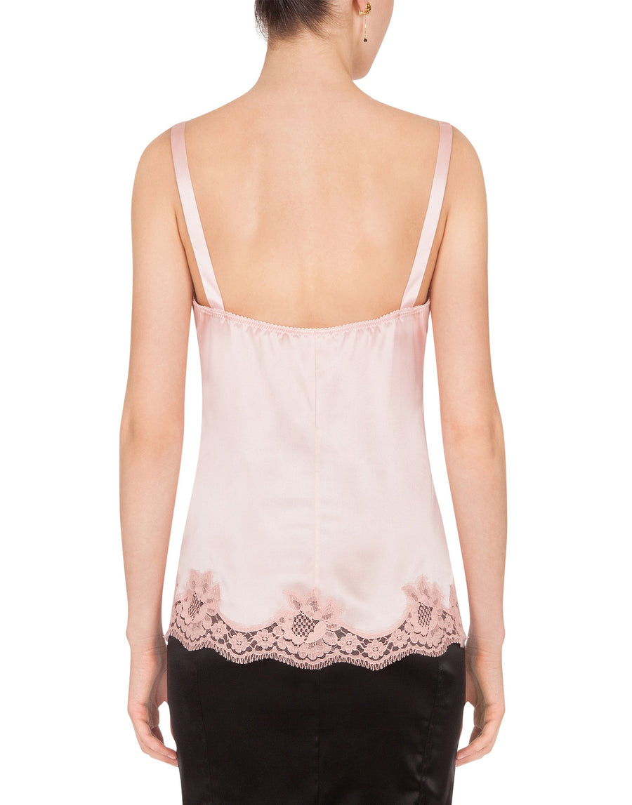 Silk and satin top with lace