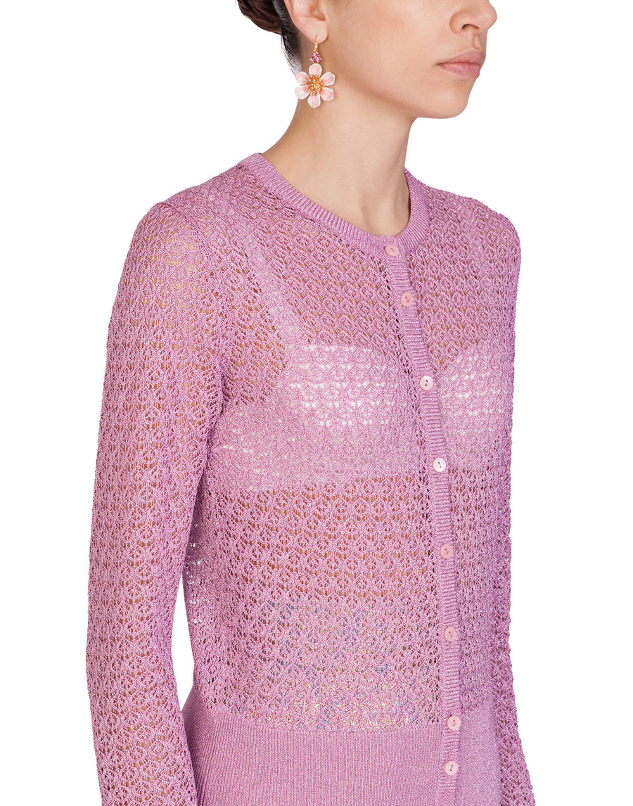 Lurex lace-stitch cardigan