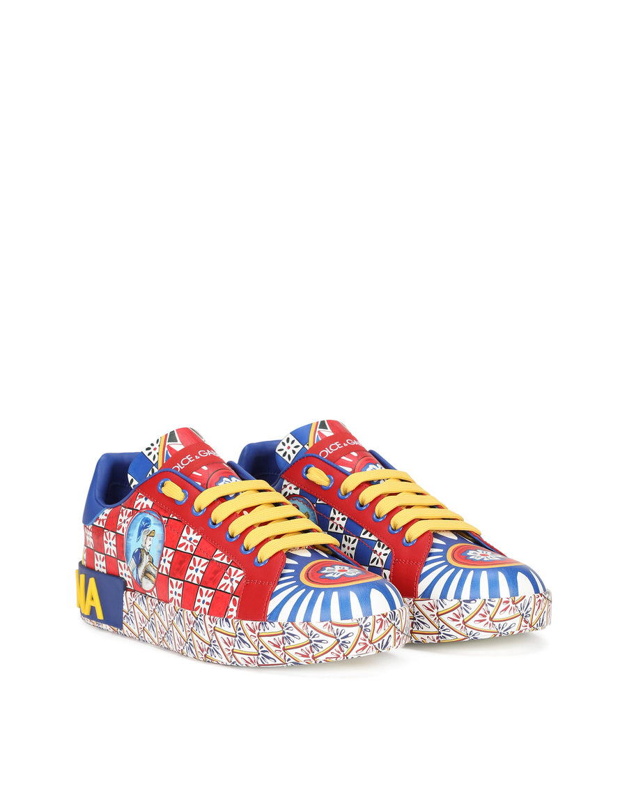 Calfskin nappa Portofino sneakers with Carretto print