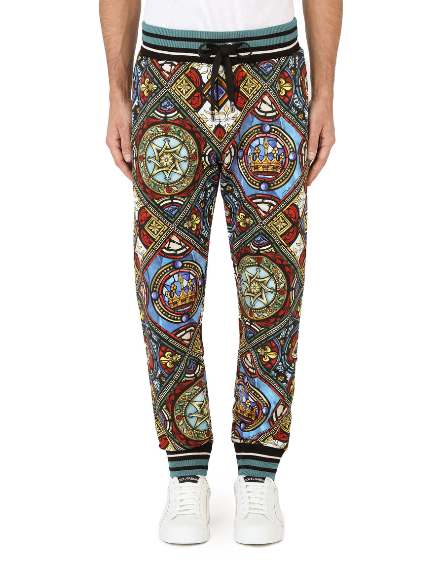 Jogging pants in fleece with glass window print