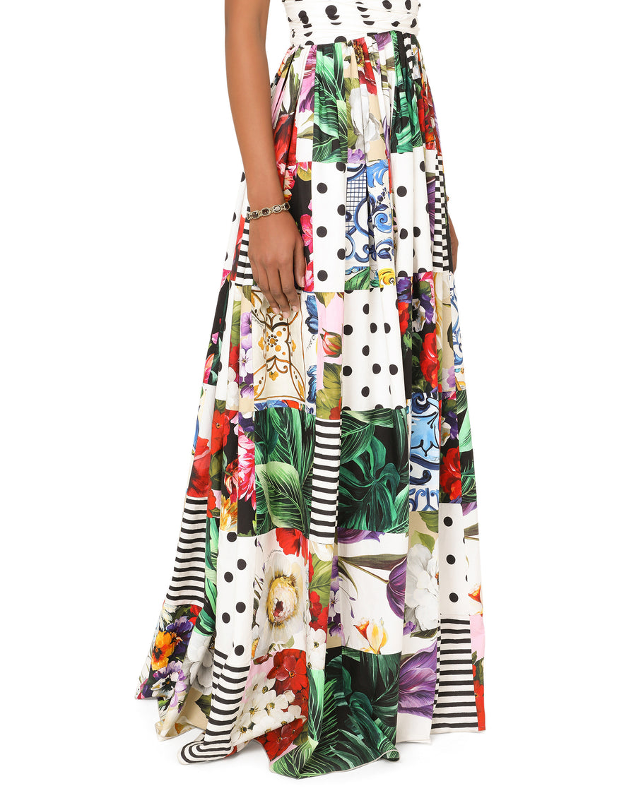 Long sleeveless patchwork poplin dress