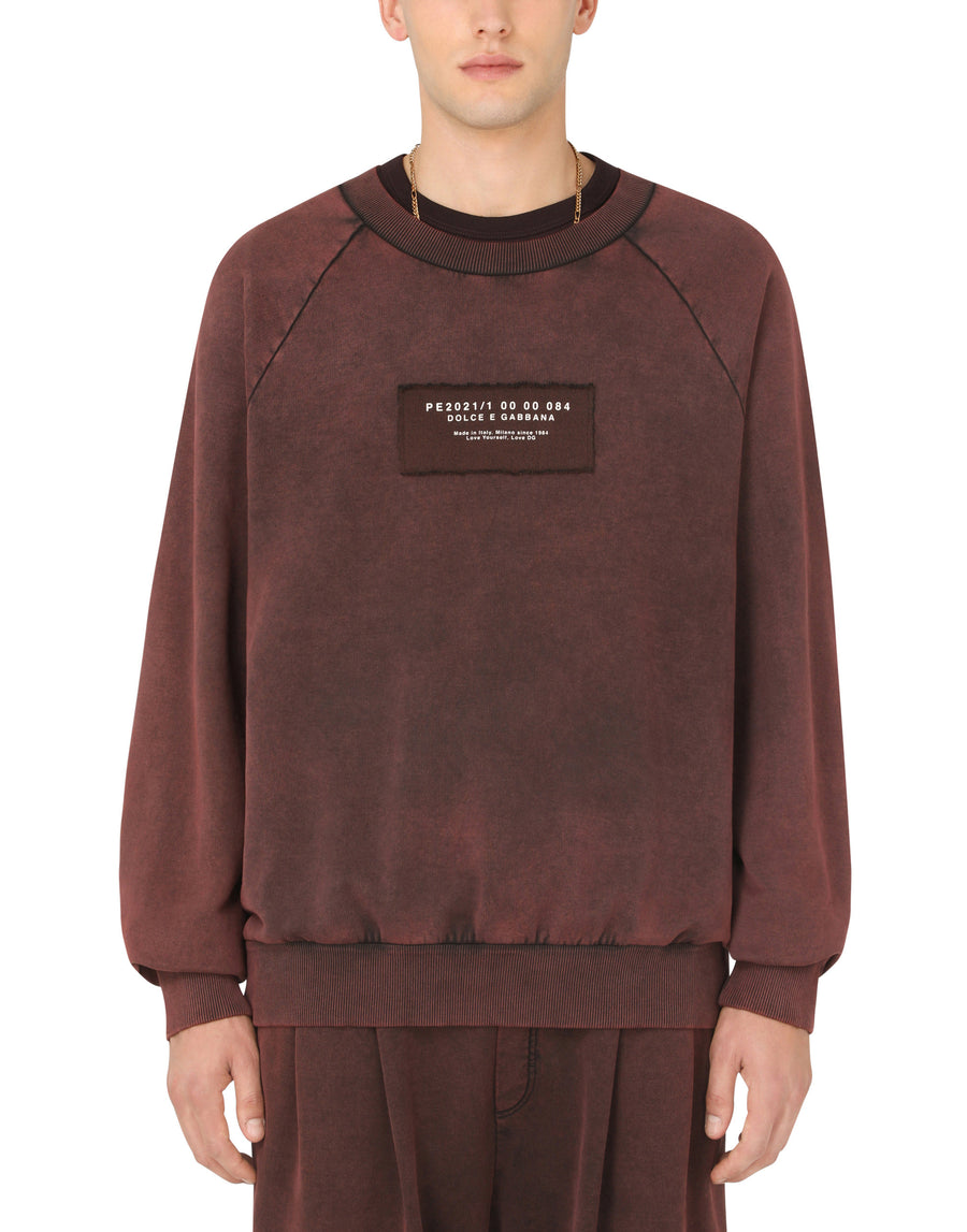 Round-neck jersey sweatshirt with patch embellishment