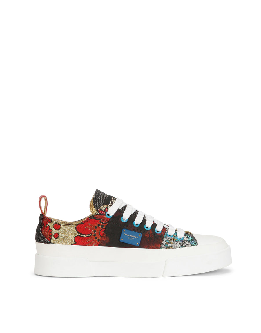 Patchwork fabric Portofino light sneakers with logo plate