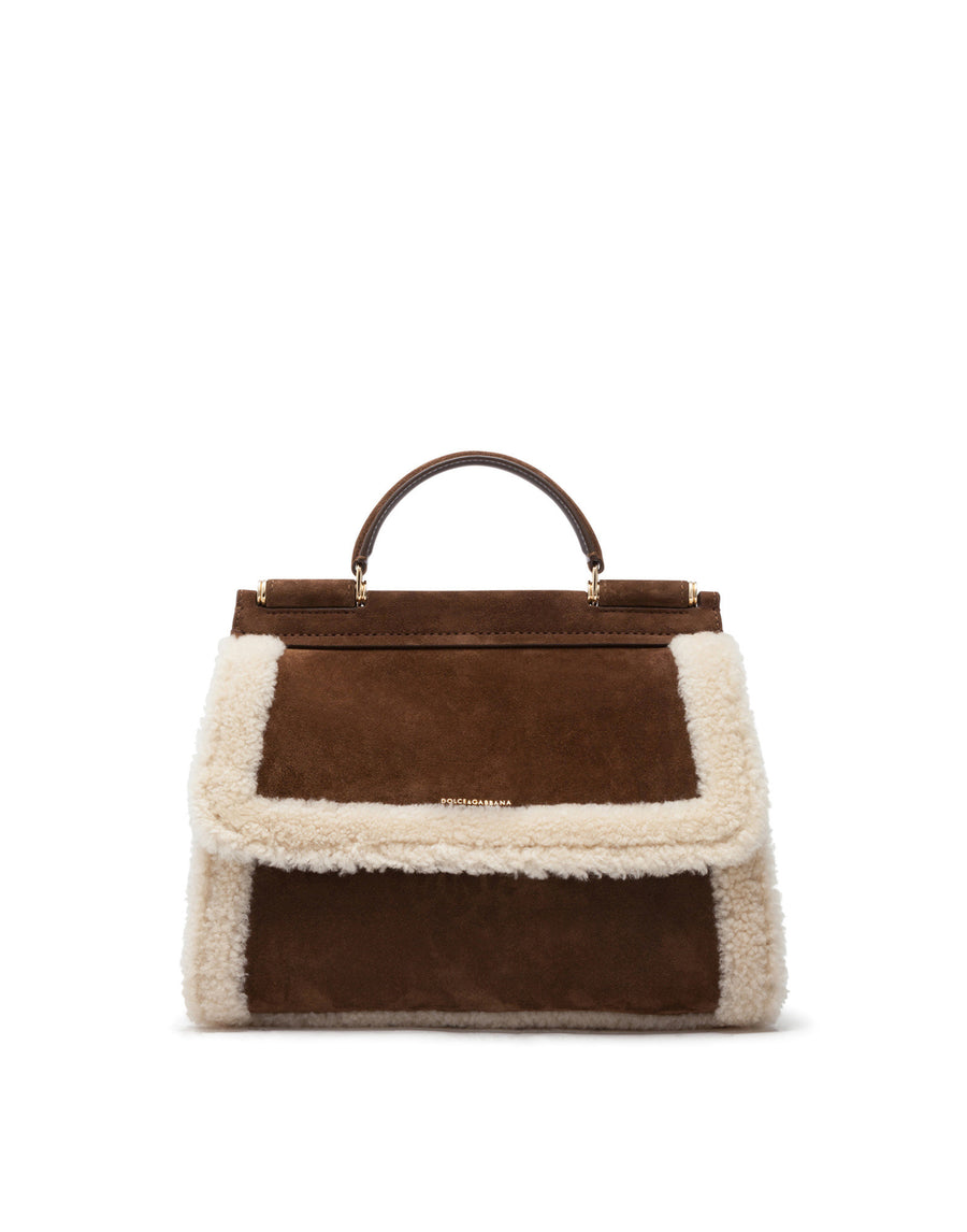 Shopping bag in suede and eco fur