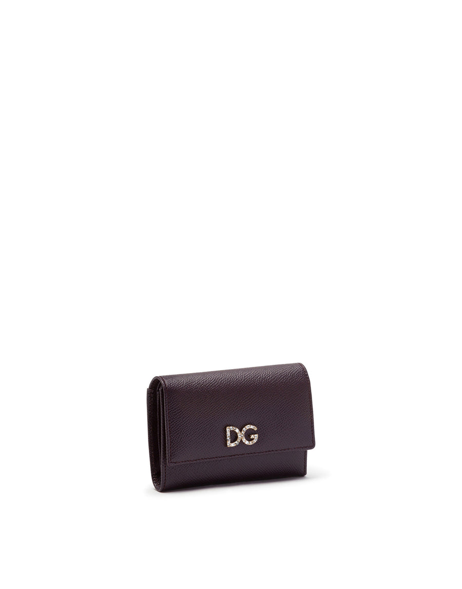 Small continental wallet with DG rhinestones in dauphine calfskin