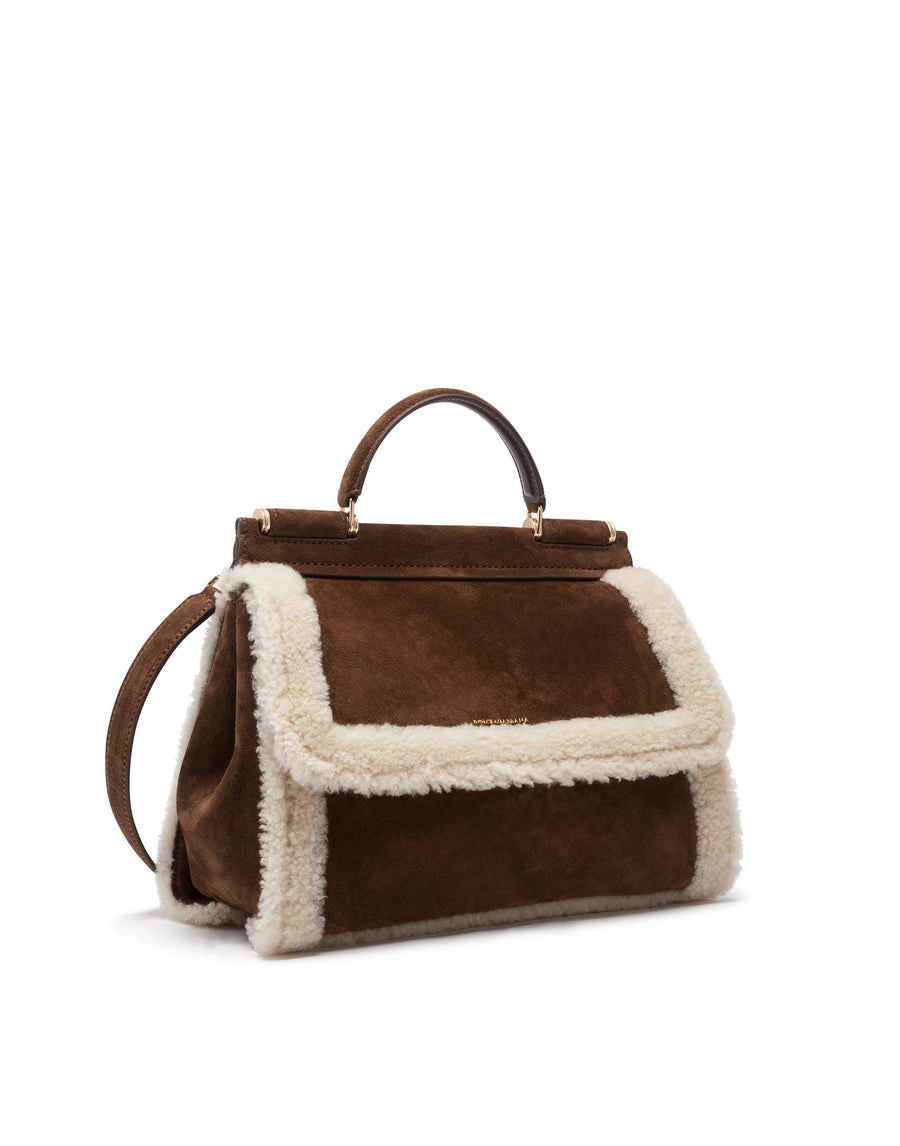 Shopping bag in suede and eco fur