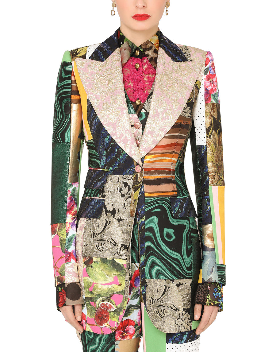 Single-breasted patchwork jacquard blazer