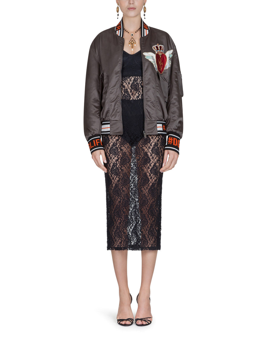 Oversized bomber jacket with DG winged heart embroidery