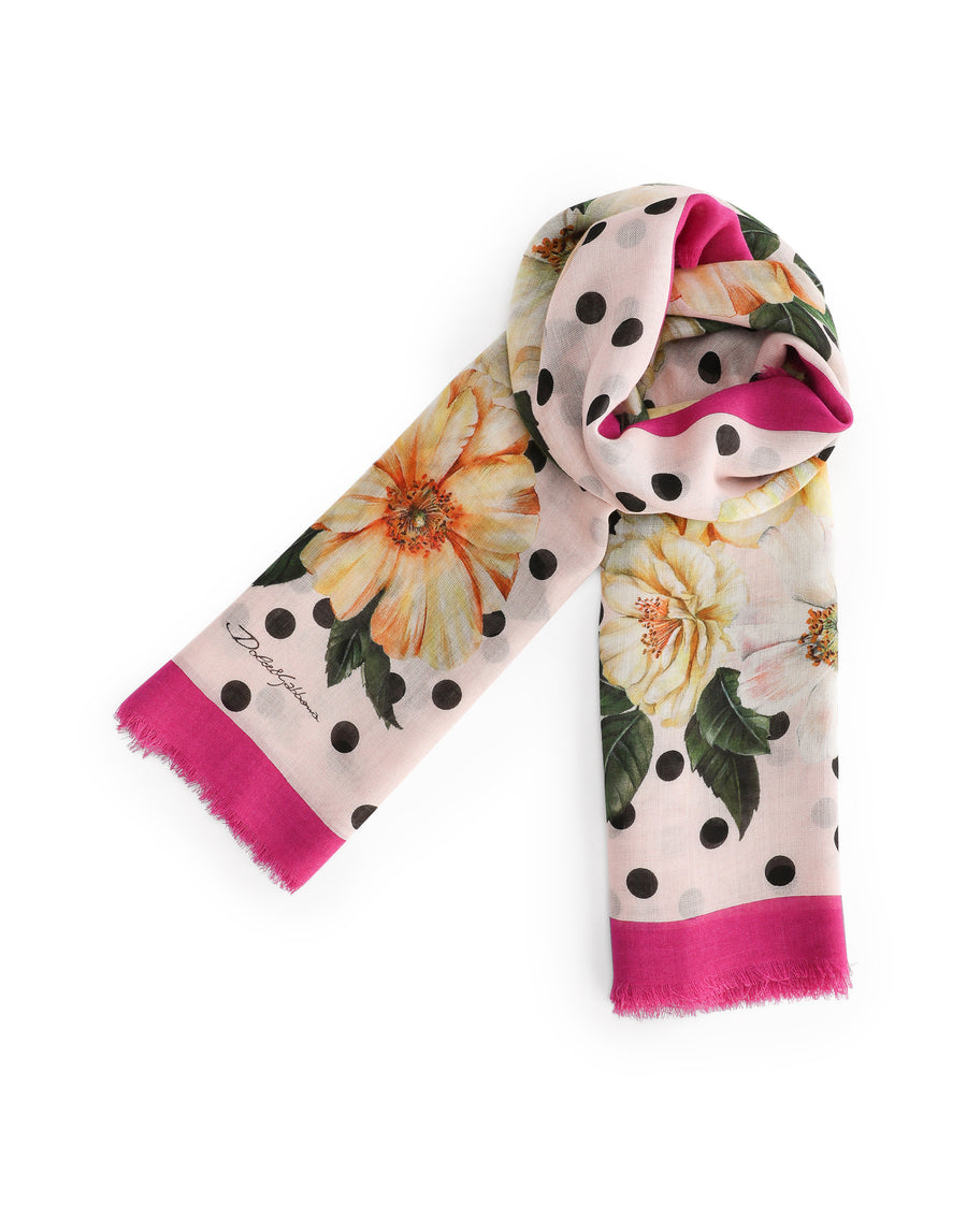 Camellia-print silk and cashmere foulard (140 x 140)