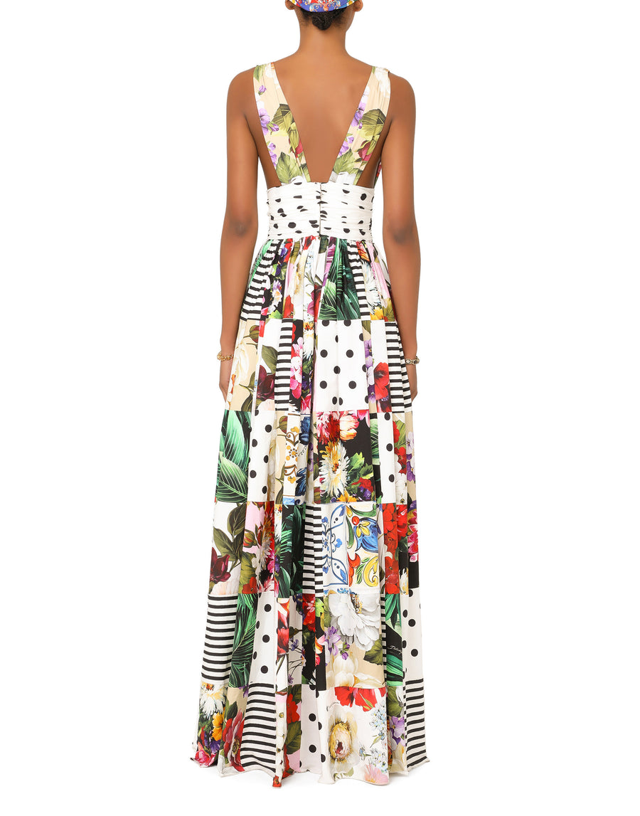 Long sleeveless patchwork poplin dress