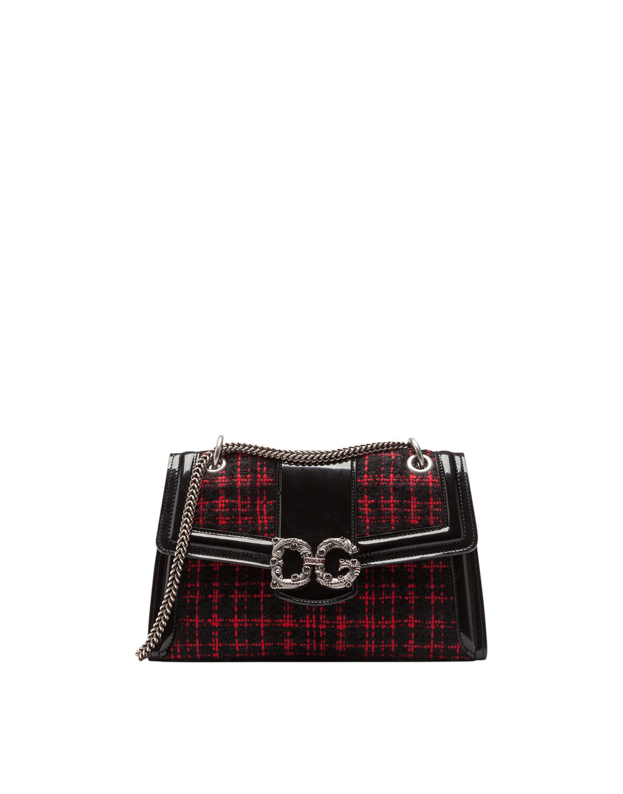 Medium DG Amore bag in polished calfskin and tweed