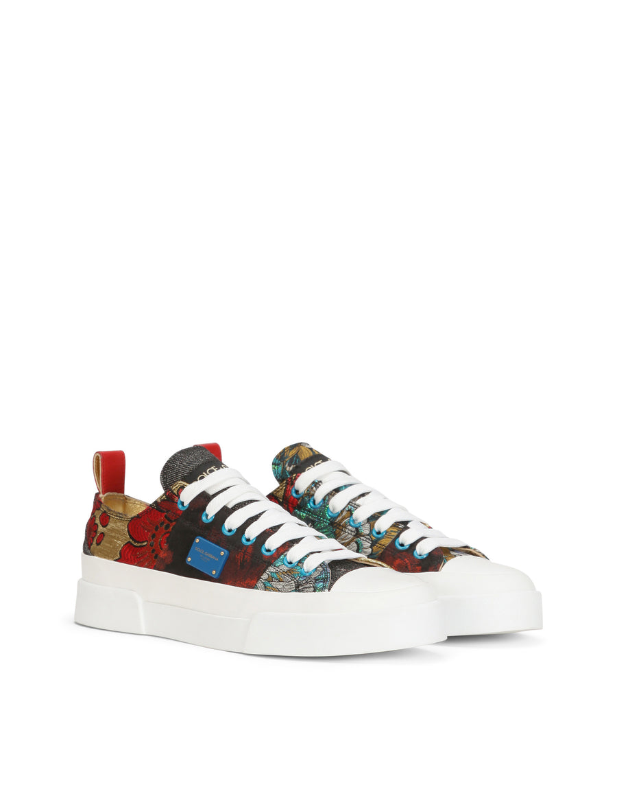 Patchwork fabric Portofino light sneakers with logo plate