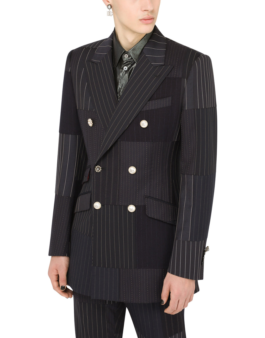 Double-breasted stretch wool patchwork Beat jacket