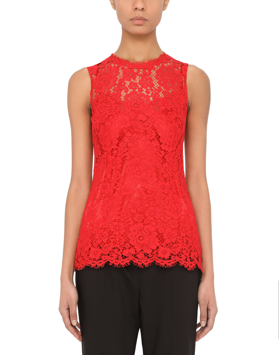 Floral Lace Embroidered Sleeveless Blouse In Red