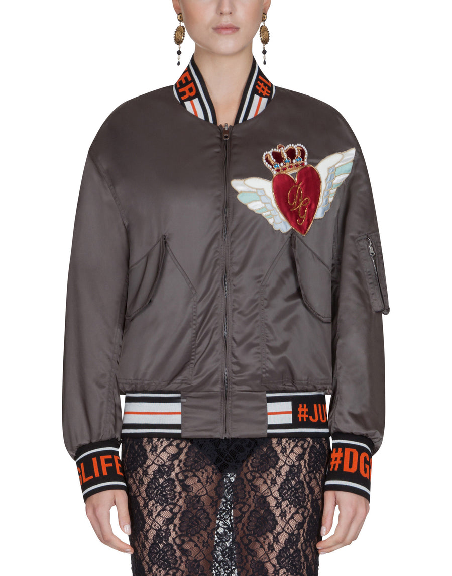 Oversized bomber jacket with DG winged heart embroidery