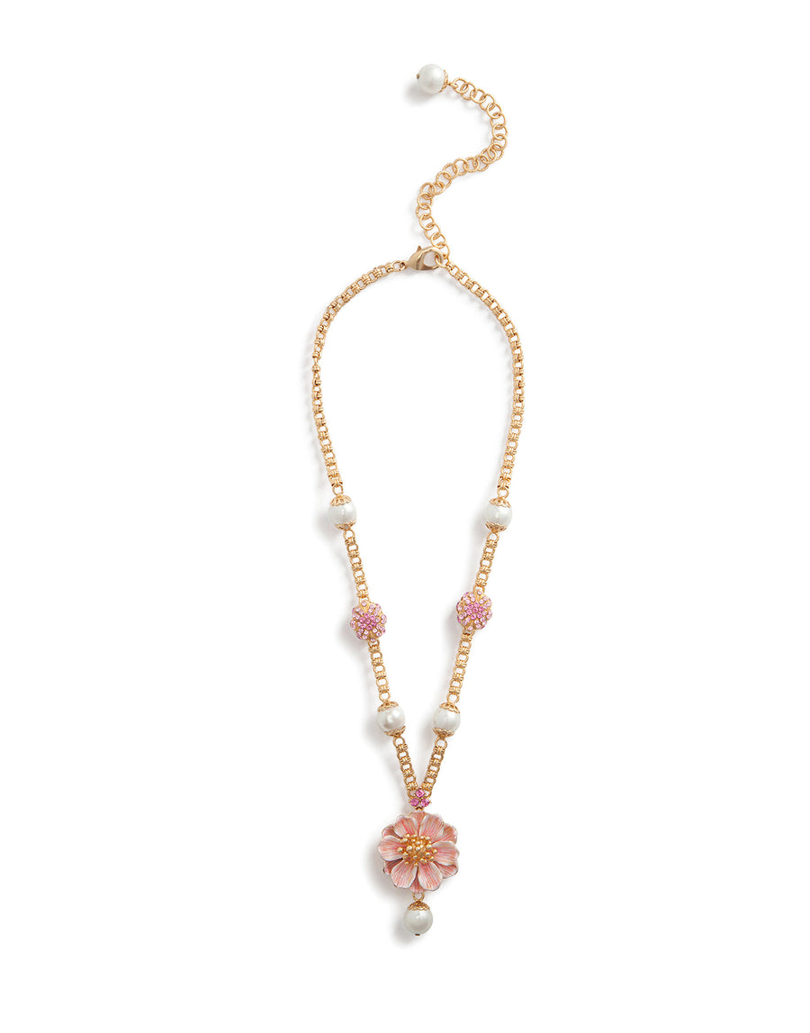 Necklace with resin pearls and flower pendant