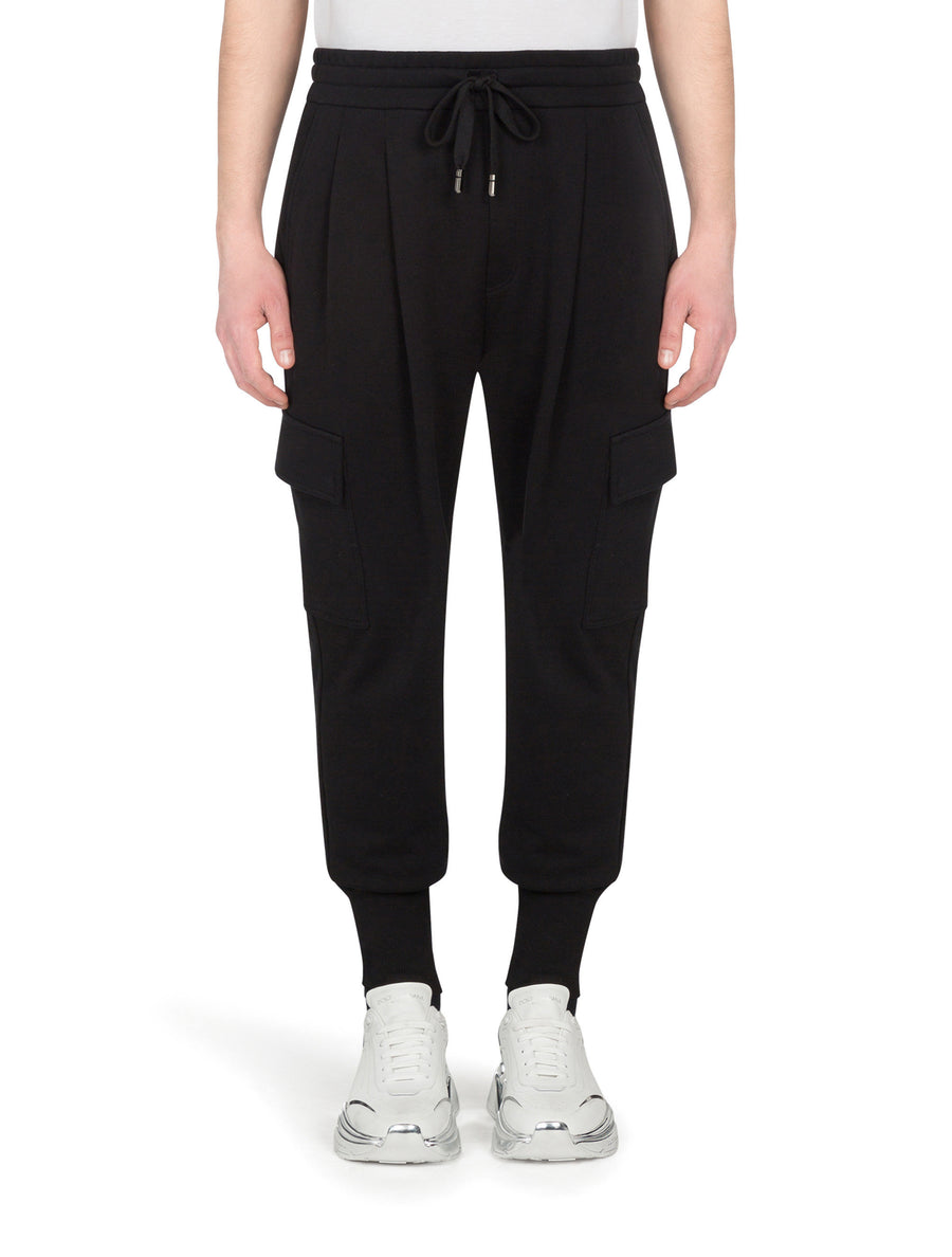 Cotton cargo-style jogging pants with patch detailing