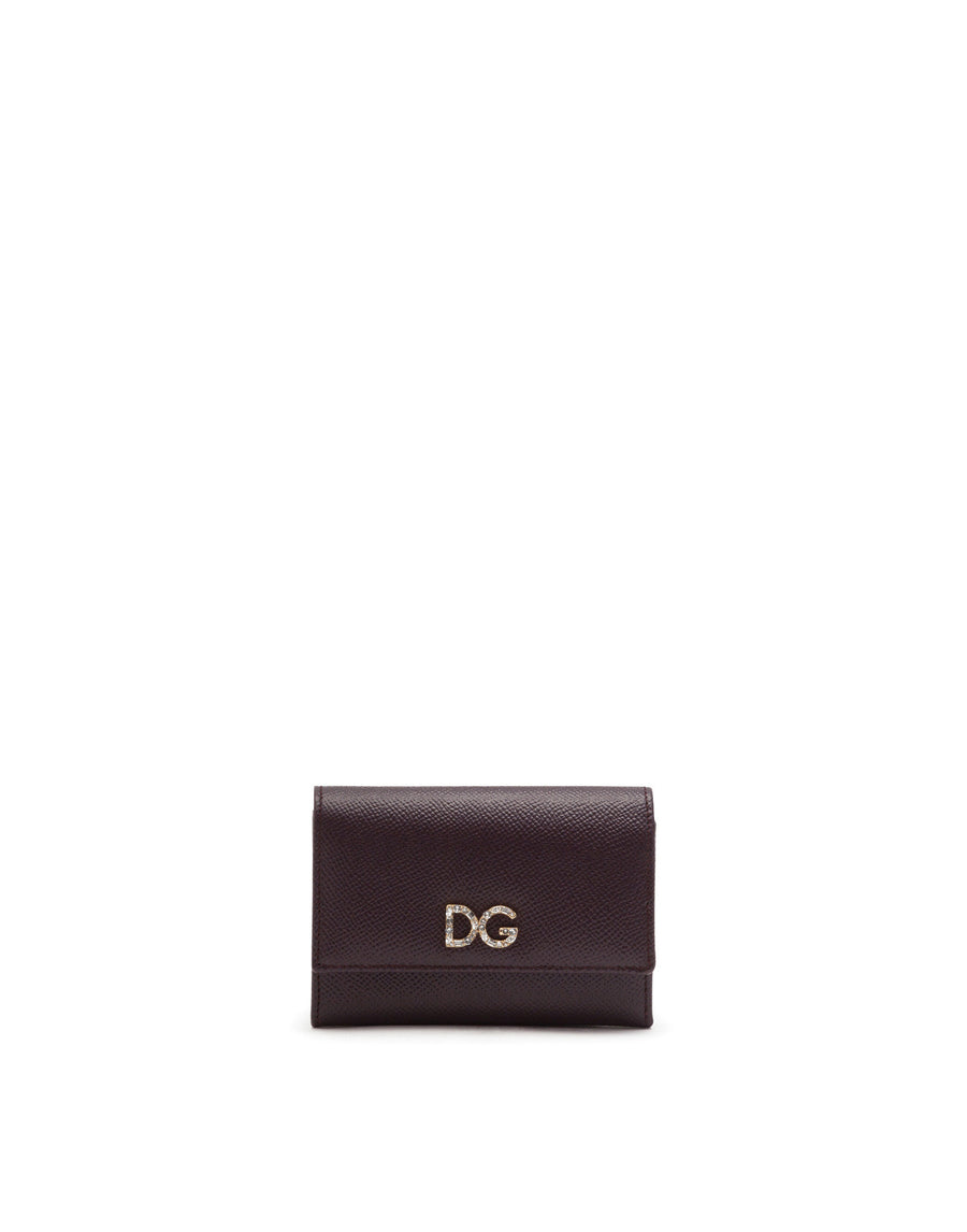 Small continental wallet with DG rhinestones in dauphine calfskin