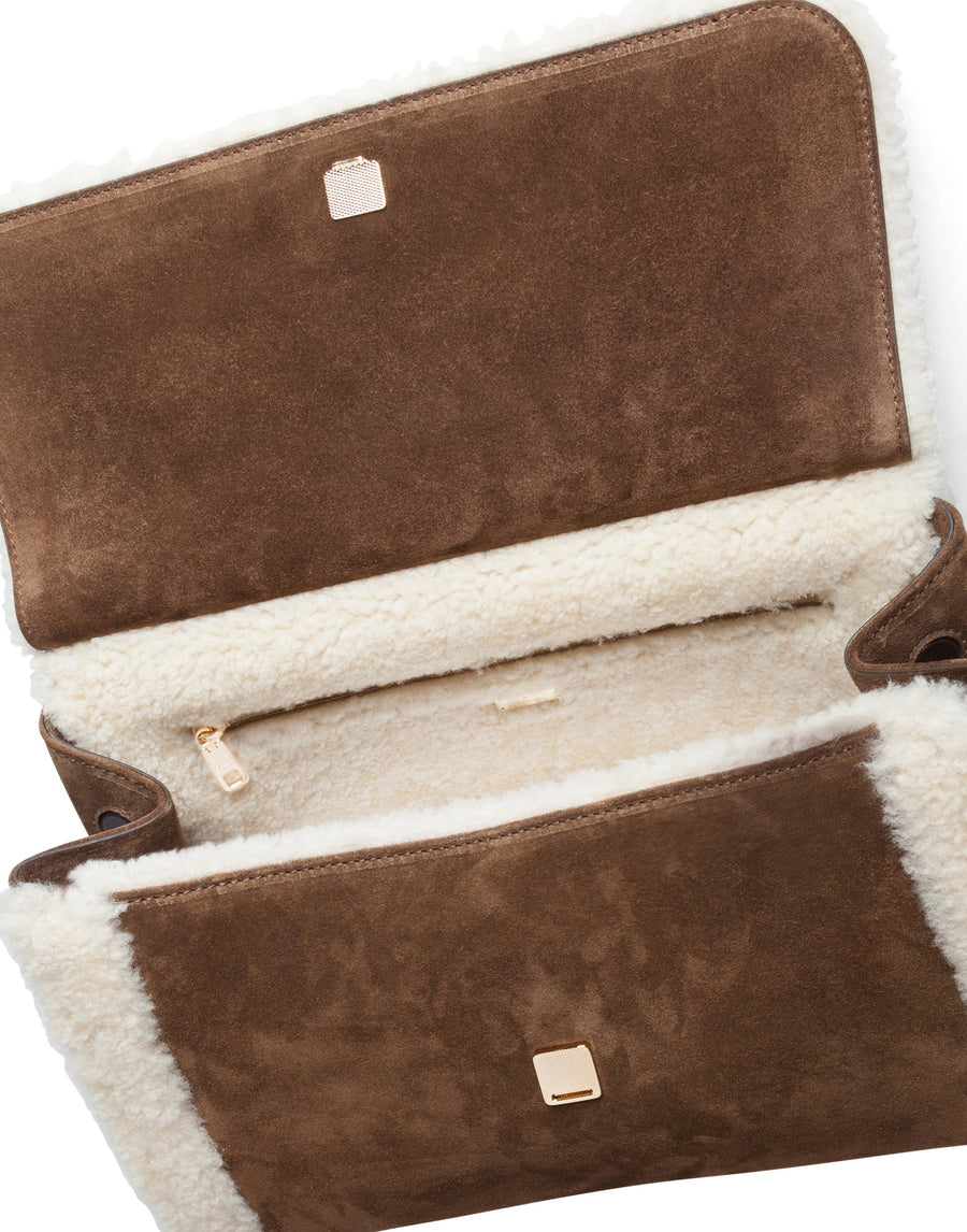 Shopping bag in suede and eco fur