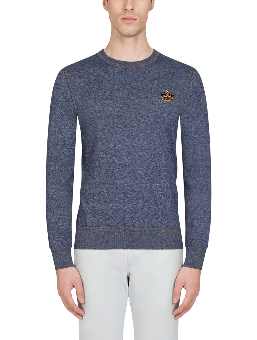 Crew neck cotton sweater with patch