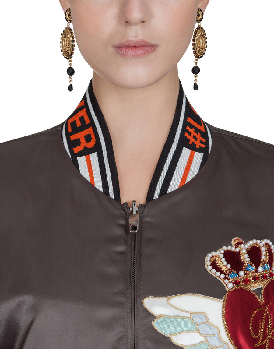 Oversized bomber jacket with DG winged heart embroidery