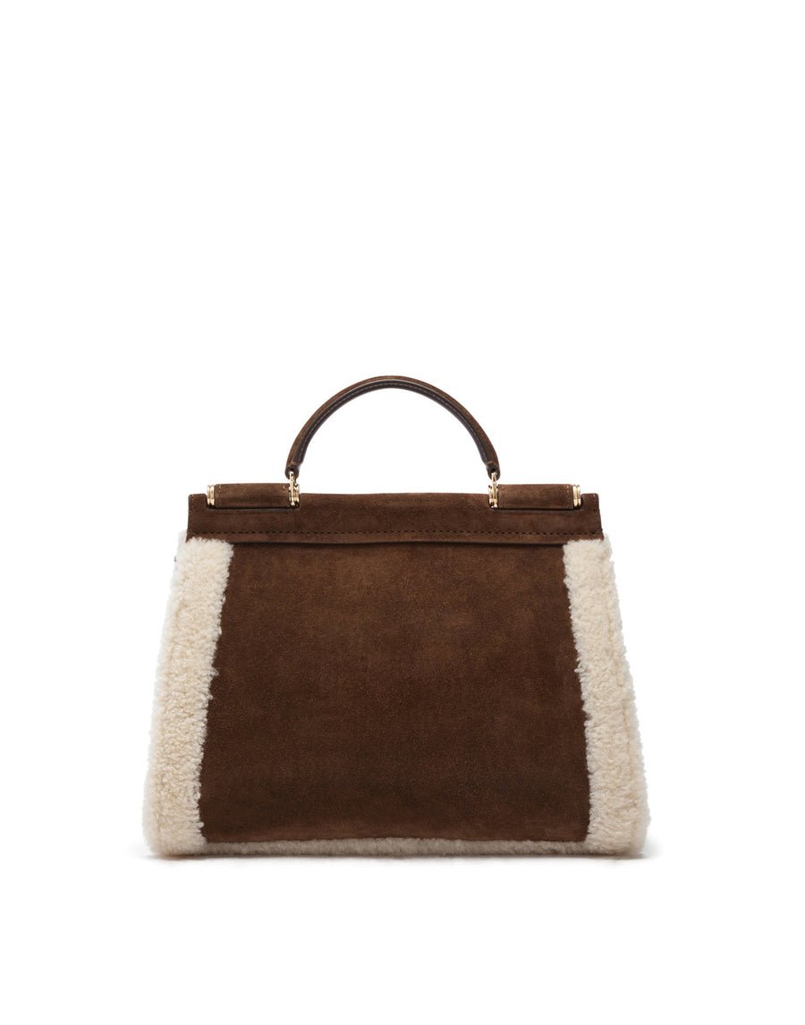 Shopping bag in suede and eco fur