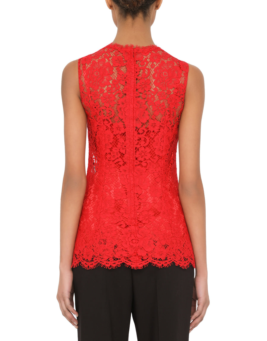 Floral Lace Embroidered Sleeveless Blouse In Red